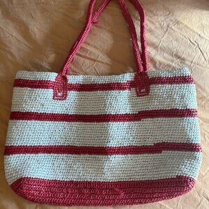 Red and White Striped Tote Bag